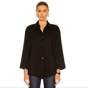 NEW Enza Costa Cool Cotton Tunic Shirt in Black Long Sleeve Button Down Up Large